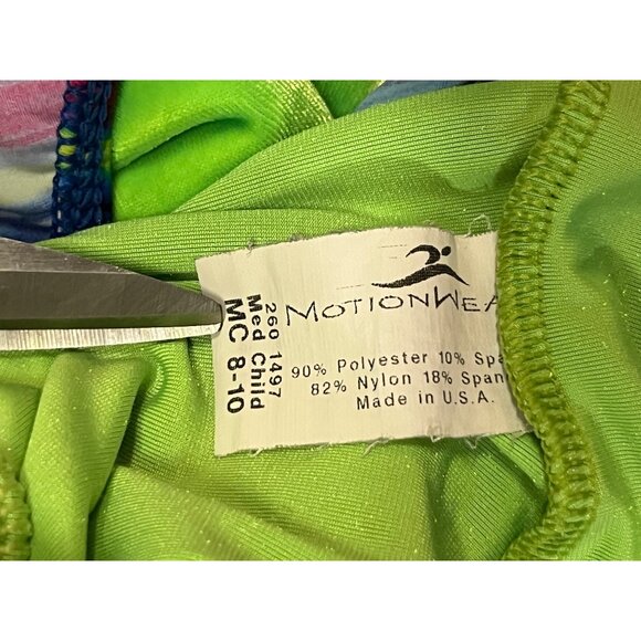 Motionwear Gymnastics Shortall Leotard Girls 8-10 Green Velvet Rainbow Stripe - Picture 6 of 13